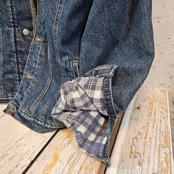 Vintage Gabrielli Jeans Men’s 38 Sherpa Lined Denim Trucker Jacket Crest Buttons - Picture 4 of 5